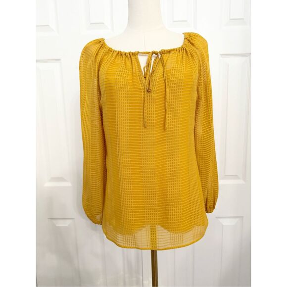 Tory Burch Tops - Tory Burch Womens Yellow Natalie Grid Textured Georgette Blouse Top Blouse XS